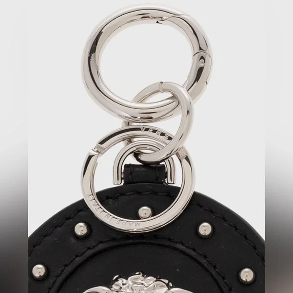 NWT VERSACE LA MEDUSA LOGO BLACK LEATHER STUDDED BAG CHARM KEY CHAIN - Picture 5 of 14